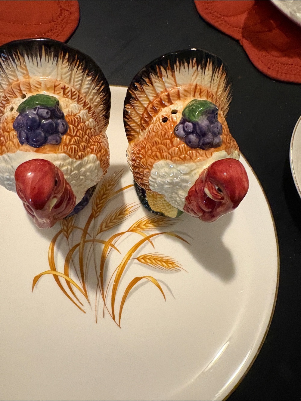 Hand-Painted Ceramic Turkey Salt and Pepper Shaker Set - Red, Orange, Green